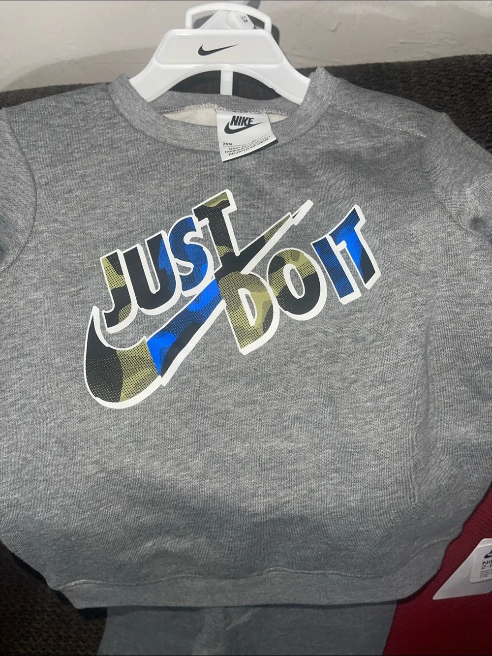 Nike Kids Gray Sweatshirt and Joggers Set with Multicolor 'Just Do It' Logo